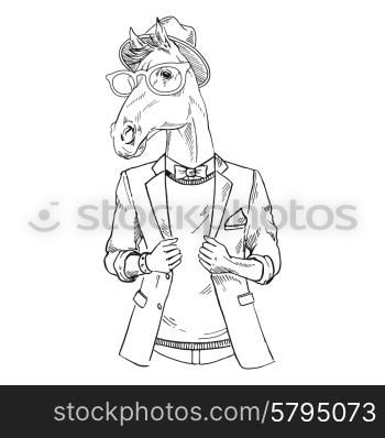 fashion animal illustration, furry art design, horse boy hipster