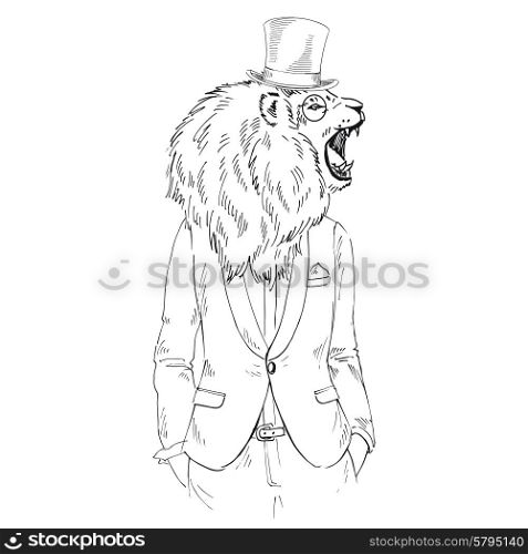 fashion animal illustration, furry art design, lion man hipster