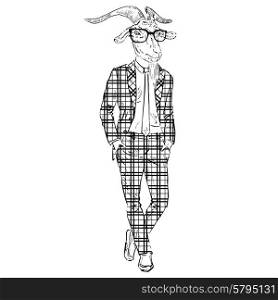 fashion animal illustration, goat man wearing business suit, furry art design