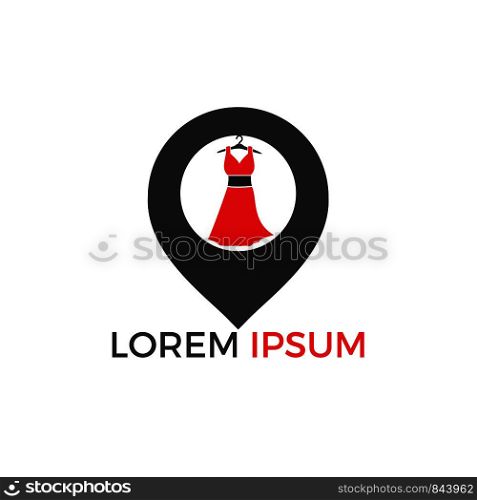 Fashion Boutique and map pointer logo design. Fashion Boutique and gps locator symbol or icon.