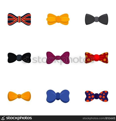 Fashion bow tie icon set. Flat set of 9 fashion bow tie vector icons for web design. Fashion bow tie icon set, flat style