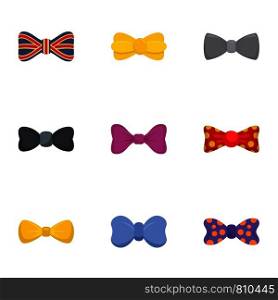 Fashion bow tie icon set. Flat set of 9 fashion bow tie vector icons for web design. Fashion bow tie icon set, flat style