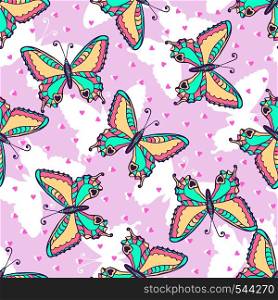 Fashion Butterflies pattern. Vector illustration for fabric or wrapping paper. Summer print design.. Fashion Butterflies pattern. Vector illustration for fabric or wrapping paper. Summer print design