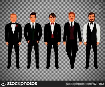 Fashion cartoon elegant business characters isolated on transparent background. Vector illustration. Fashion business men on transparent background