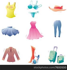 Fashion Clothes Set. The colorful illustration consists of the various fashion clothes. Editable vector EPS v9.0