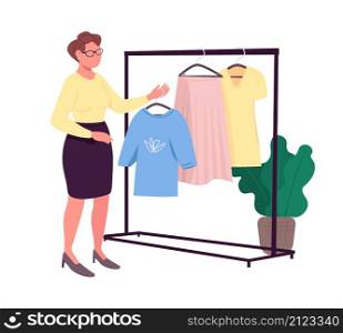 Fashion consultant semi flat color vector character. Standing figure. Full body person on white. Shopping isolated modern cartoon style illustration for graphic design and animation. Fashion consultant semi flat color vector character