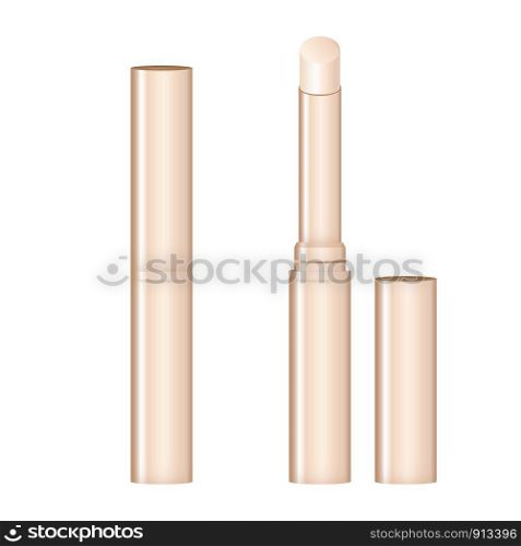 Fashion cosmetic lipstick concealer vector 3d illustration mockup on white background. Cosmetic brown package design.
