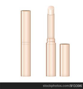 Fashion cosmetic lipstick concealer vector 3d illustration mockup on white background. Cosmetic brown package design.