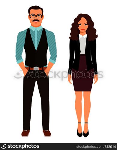 Fashion couple in business clothes for office work. Vector illustration. Fashion couple in business clothes
