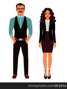 Fashion couple in business clothes for office work. Vector illustration. Fashion couple in business clothes