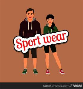 Fashion couple in sport wear style clothing vector concept. Fashion couple in sport style clothing