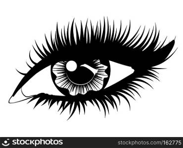 Fashion female eye with long eyelashes in black and white design.