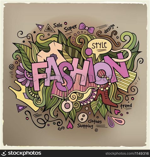 Fashion hand lettering and doodles elements background. Vector illustration. Fashion hand lettering and doodles elements