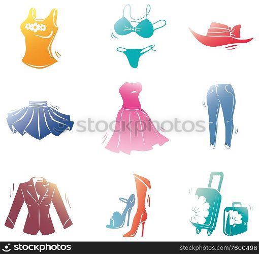 Fashion Icons Set #2. The colorful icons set consists of the various fashion clothes. Editable vector EPS v9.0