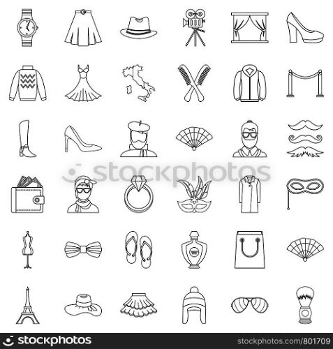 Fashion icons set. Outline style of 36 fashion vector icons for web isolated on white background. Fashion icons set, outline style