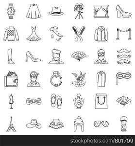 Fashion icons set. Outline style of 36 fashion vector icons for web isolated on white background. Fashion icons set, outline style
