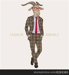 Fashion illustration of goat in business suit