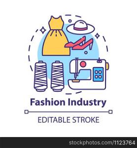 Fashion industry concept icon. Clothing business. Workshop for tailoring clothes and shoes. Sewing idea thin line illustration. Vector isolated outline drawing. Editable stroke