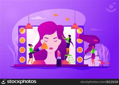 Fashion industry, cosmetology school. Makeup artist, stylist service. Beauty salon, beauty parlor, professional cosmetic treatments concept. Vector isolated concept creative illustration. Beauty salon concept vector illustration