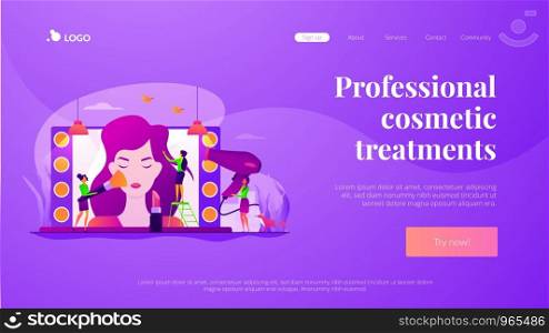 Fashion industry, cosmetology school. Makeup artist, stylist service. Beauty salon, beauty parlor, professional cosmetic treatments concept. Website homepage header landing web page template.. Beauty salon landing page template