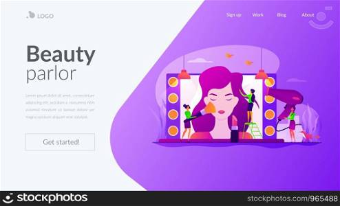 Fashion industry, cosmetology school. Makeup artist, stylist service. Beauty salon, beauty parlor, professional cosmetic treatments concept. Website homepage header landing web page template.. Beauty salon landing page template