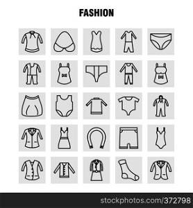 Fashion Line Icons Set For Infographics, Mobile UX/UI Kit And Print Design. Include: Shirt, Garments, Cloths, Dress, Ladies Cloths, Garments, Cloths, Collection Modern Infographic Logo and Pictogram. - Vector