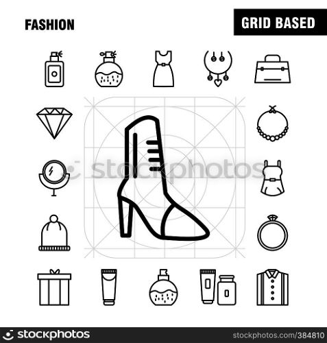Fashion Line Icons Set For Infographics, Mobile UX/UI Kit And Print Design. Include: Cap, Hat, Garments, Cloths, Dress, Hat, Garments, Cloths, Collection Modern Infographic Logo and Pictogram. - Vector