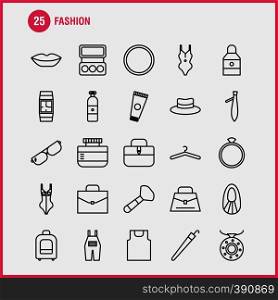 Fashion Line Icons Set For Infographics, Mobile UX/UI Kit And Print Design. Include: Jacket, Dress, Dressing, Cloths, T Shirt, Shirt, Dress, Collection Modern Infographic Logo and Pictogram. - Vector