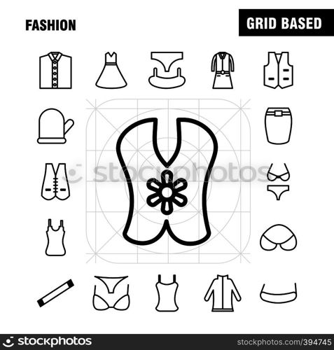 Fashion Line Icons Set For Infographics, Mobile UX/UI Kit And Print Design. Include: Top, Cloths, Dress, Garments, Top, Cloths, Dress, Garments, Collection Modern Infographic Logo and Pictogram. - Vector