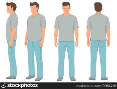   fashion man isolated, front, back and side view, vector illustration 