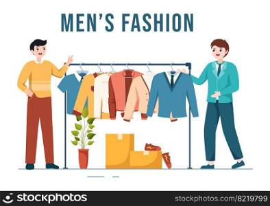 Fashion Men and Outfit of Fashionable Man in Boutique Indoor or Clothes Shop for Shopping on Flat Cartoon Hand Drawn Templates Illustration