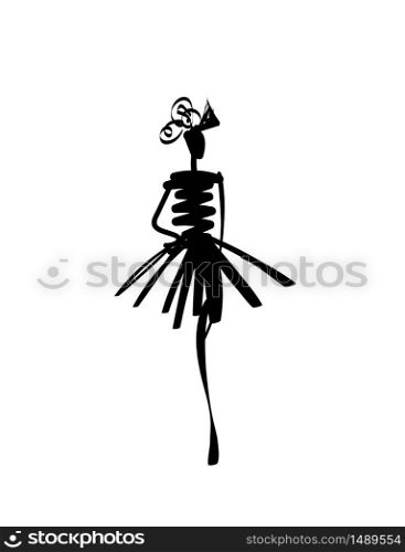 Fashion models sketch hand drawn silhouette pop art. Stylized fashion podium silhouettes isolated on white show dress. Vector fashion illustration.. Fashion models sketch hand drawn silhouette pop art
