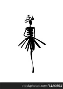 Fashion models sketch hand drawn silhouette pop art. Stylized fashion podium silhouettes isolated on white show dress. Vector fashion illustration.. Fashion models sketch hand drawn silhouette pop art