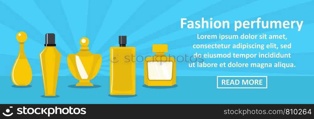 Fashion perfumery banner horizontal concept. Flat illustration of fashion perfumery banner horizontal vector concept for web design. Fashion perfumery banner horizontal concept