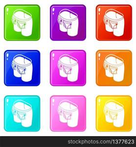 Fashion pocket on back icons set 9 color collection isolated on white for any design. Fashion pocket on back icons set 9 color collection