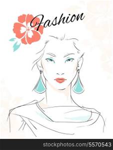 Fashion portrait of sensual woman with makeup and eardrops isolated vector illustration