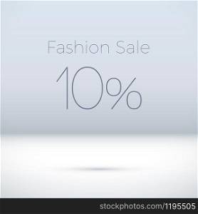 Fashion Sale sign in empty white room for badges and advertising posters