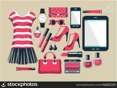 Fashion set in a style flat design. vector illustration
