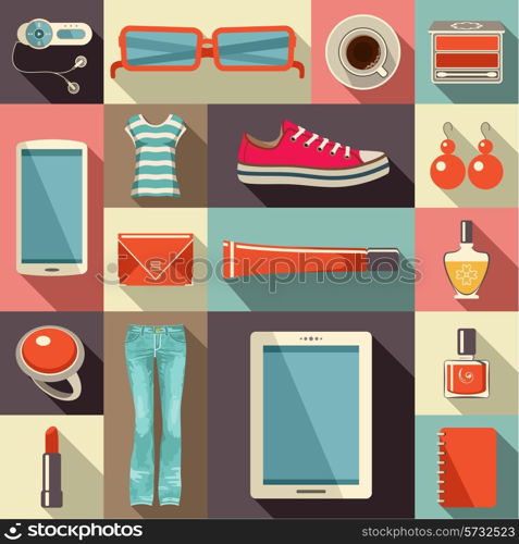 Fashion set in a style flat design. Vector illustration