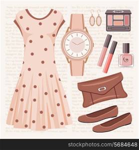 Fashion set in pastel tones with a dress