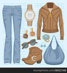 Fashion set with jeans and a jacket vector image