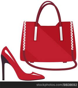 Fashion shoes and bag isolated on white. Stylish elements of women s wardrobe in casual style red high heel shoes and handbag, footwear and pouch, female accessories fashionable trendy collection. Fashion shoes and bag isolated on white. Stylish elements of women s wardrobe in casual trendy style