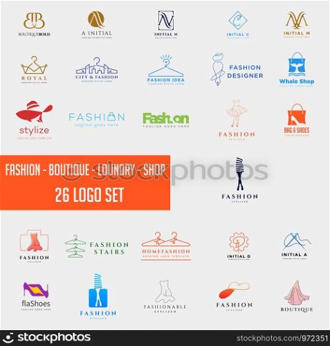 fashion shoping simple logo collection set template vector illustration icon element, fashion logo set mega download. fashion shoping simple logo collection set template vector illustration icon element
