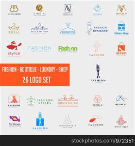fashion shoping simple logo collection set template vector illustration icon element, fashion logo set mega download. fashion shoping simple logo collection set template vector illustration icon element
