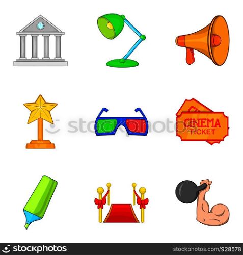Fashion show icons set. Cartoon set of 9 fashion show vector icons for web isolated on white background. Fashion show icons set, cartoon style