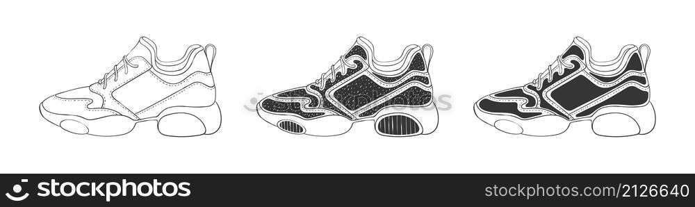 Fashion sneaker icons. Modern sneakers. Hand-drawn sneakers. Vector image