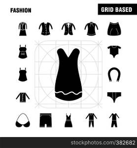Fashion Solid Glyph Icons Set For Infographics, Mobile UX/UI Kit And Print Design. Include: Shirt, Garments, Cloths, Dress, Ladies Cloths, Garments, Cloths, Collection Modern Infographic Logo and Pictogram. - Vector