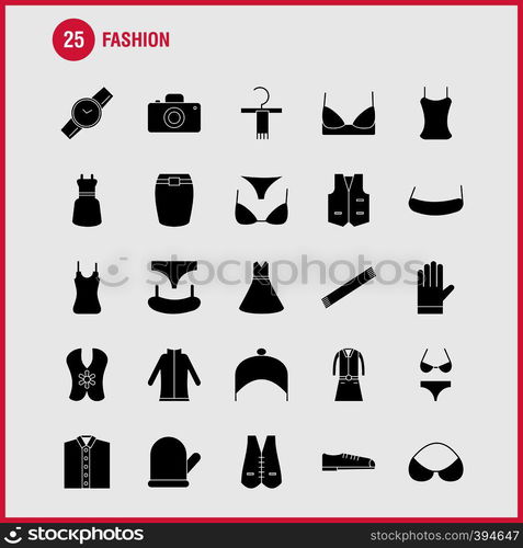 Fashion Solid Glyph Icons Set For Infographics, Mobile UX/UI Kit And Print Design. Include: Top, Cloths, Dress, Garments, Top, Cloths, Dress, Garments, Collection Modern Infographic Logo and Pictogram. - Vector