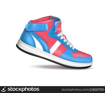 Fashion sport sneaker in red and blue colors on white background realistic vector illustration  . Color Sport Sneaker