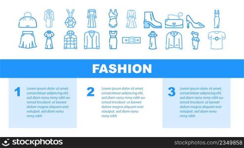 Fashion Store Garment And Shoes Landing Web Page Header Banner Template Vector. Fashion Store Selling Dresses Evening Gowns And Jacket, T-shirt And Coats, Woman Bag And Belt Accessories Illustration. Fashion Store Garment And Shoes Landing Header Vector